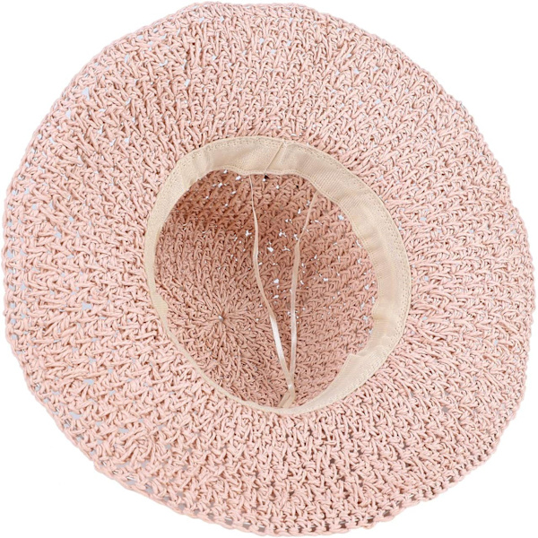 Solhatt i halm för kvinnor, damer, hopfällbar, bredbrättad, med rosett, justerbar, strandhatt, elegant hinkhatt, UPF 50 UV-skydd, bekväm Pink One Size
