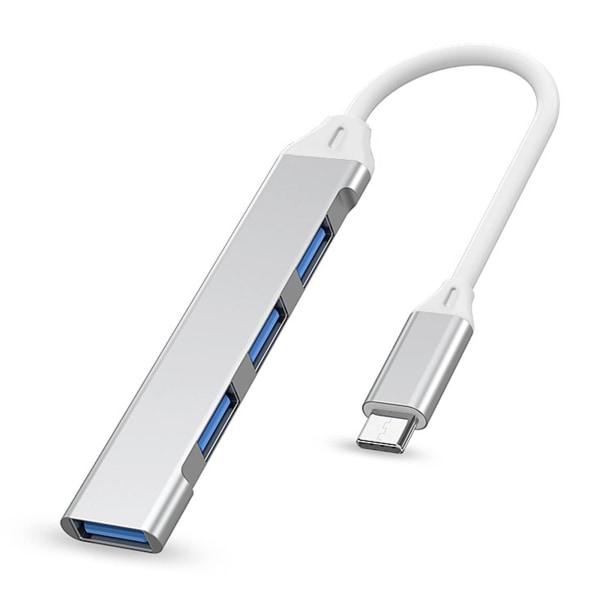 Type-C Hub, Ultra-Slanke 4 Port Hubs USB 3.0/2.0 Hub med USB A til USB C Adapter Kompatibel med MacBook, Mac Pro, PC, Flash Drive og Mobile Hard Drive