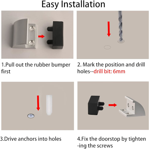 Gulvmontert dørstopper i gummi, svart, moderne krom sølv dørstopper, solid metall dørstopper veggbeskytter med støtfangerbuffer og fiksering Silver