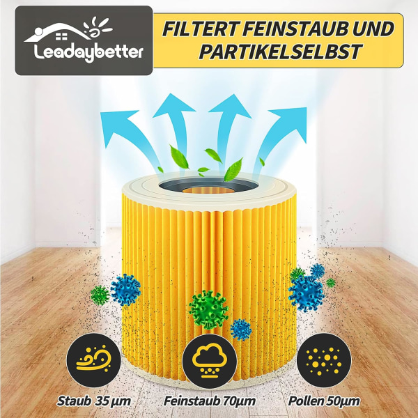 2-pakning filterpatroner til Kärcher Premium WD3 WD2 MV2 MV3 WD 3P, WD 3.200, WD 3.500 P, SE 4001, SE 4002, A2054, A2004, A2254, A2604, støvsuger WD2