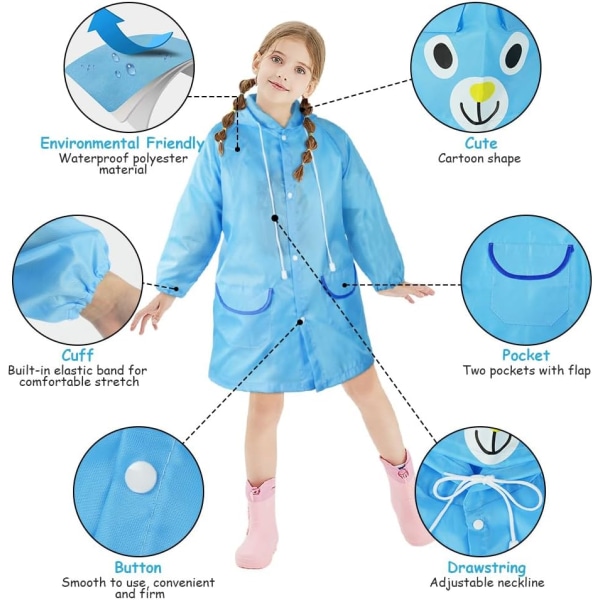 Bærbar regnfrakk, regnponcho vanntett med hetter og ermer, gjenbrukbar regnresistent poncho for camping, nødsituasjoner, reiser Kids Bear Raincoatblue *1