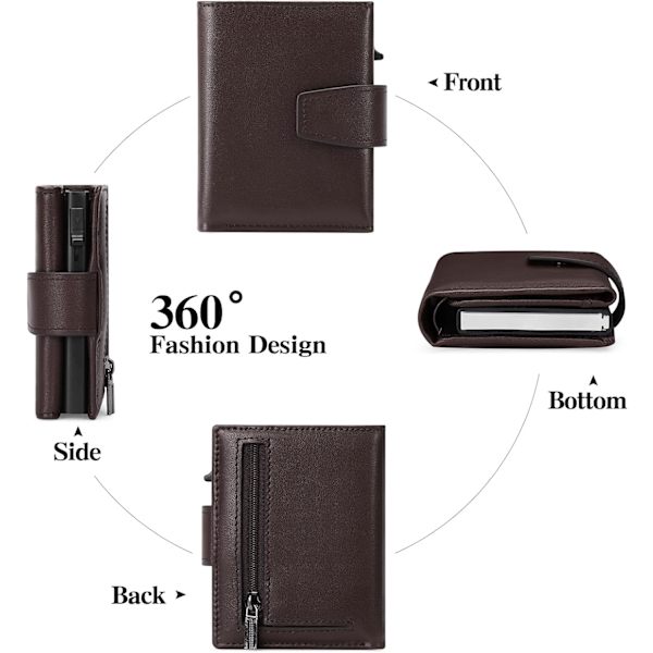 Kreditkortshållare RFID-blockerande minimalistisk trifold plånbok för män Automatisk popup-metallfodral med ID-fönster och blixtlåsförsedd myntficka Brown Plain