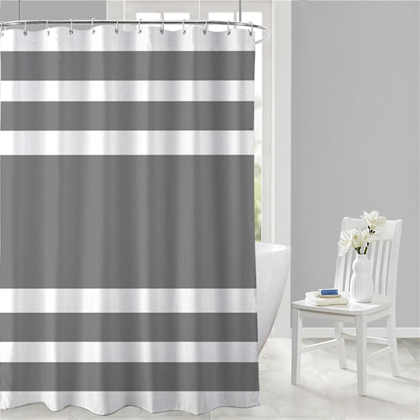 Bruseforhæng Skimmelresistent, Vandafvisende Hurtigtørrende Polyesterstof Badeforhæng med 12 Kroge, Vægtede Kant, 183x183 cm, Grå Stribet Bat Grey Stripe