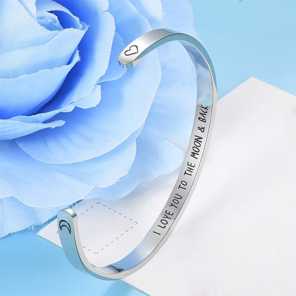 Vänskapsarmband för kvinnor - Inspirerande vänskapspresenter till bästa vän, motiverande manschettarmband för systrar, mamma, lärare, presenter 2I Love you to the moon & backsilver