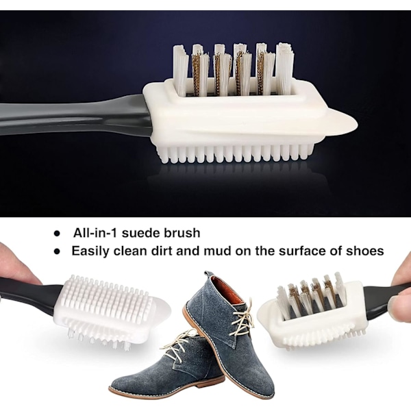 2 stk. Slid & Nubuck Børste 4-sidet Sko Rengøringsmiddel med Messingbørster til Ren Slid Børste til Sko Slid Sko Rengøringsmiddel Nubuck Børste til Slid Læder 2pcs Suede Brush
