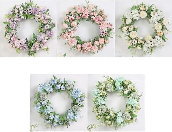 15.7 tommer Kunstig Rosa Hortensia og Peon Blomsterkrans