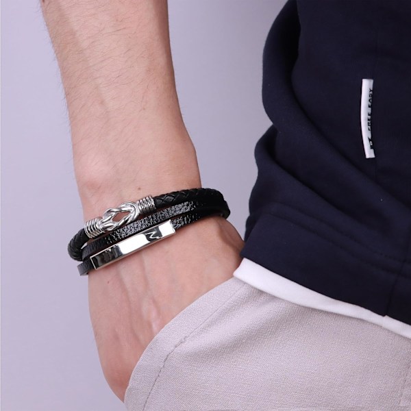 Herrarmband Läderarmband för Män Kvinnor Korsarmband Svart Flätad Äkta Läderarmband med Magnetisk Spänne Vänbandsarmband Jag BlackStyle A