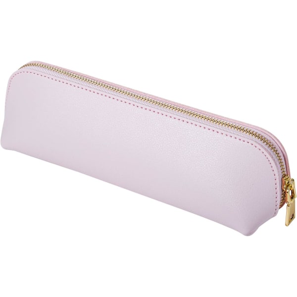 Leather Pencil Case Slim Design Pen Bag with Metallic Zipper Pocket Size for or Student Office College Middle School (Pink)