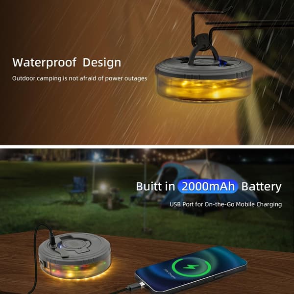 Camping String Lights, Retractable Camping String Lights Fairy Lights Lanterns 10M with 8 Lighting Modes, Multi-color & Warm Lighting