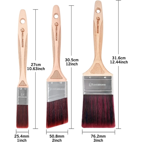 3 kpl Maalauspensseli Puinen Kahva Ruostumattomasta Teräksestä Valmistettu Kuori Teräviä Reunoja Varten Maalaamiseen Seinille, Kattoon, Puulle ja Metallille (1\",2\",3\") 3pc Paint Brush Set 2.5" claw shaped