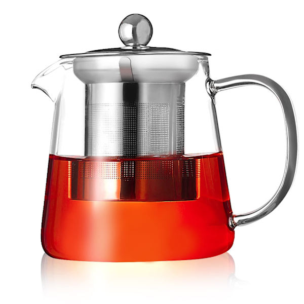 Klar glas tekande med si, rund form tekande, varmebestandig borosilikat glas si tekande, komfursikker tekande (450ML)