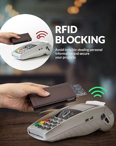 Credit Card Holder with Double ID Window Leather Passport Wallet RFID Blocking Automatic Pop Up Card Wallet for Cards & Bills