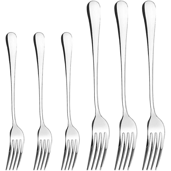 Sæt med 6 bordgafler, 3 store 204 mm gafler, 3 små 175 mm gafler, 304 rustfri