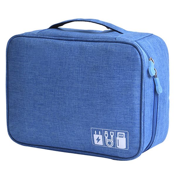 Kabelopbevaringspose Bærbar USB-datakabelpose Sort 1 lag (24,5x10x18cm) Blue