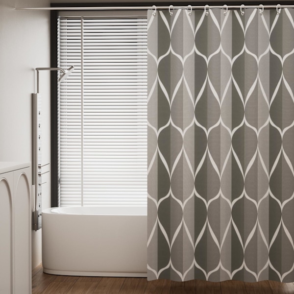Bruseforhæng - Gråt bruseforhæng med 12 bruseforhængskroge, hurtigtørrende moderne elegant design polyester 180 x 180 cm