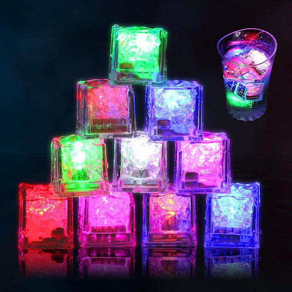 12 stk LED-isbiter for drikke, lysende isbiter, LED-isbitlys, LED-isbiter bad, fargerike lysende LED-isbiter, baby badeleke, LED