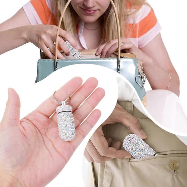 Resevänlig Miniatyr Tablettask Flerfunktionell Tablett Hållare Hänge Nyckelring med Strass för Utomhusaktiviteter black x white