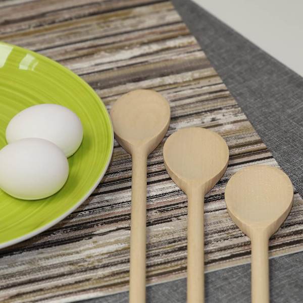 Långa träskedar för matlagning - Ovala träblandningsskedar för bakning, matlagning, omrörning - Såsskedar gjorda av naturligt bokträ - Set om 12 Brown 1
