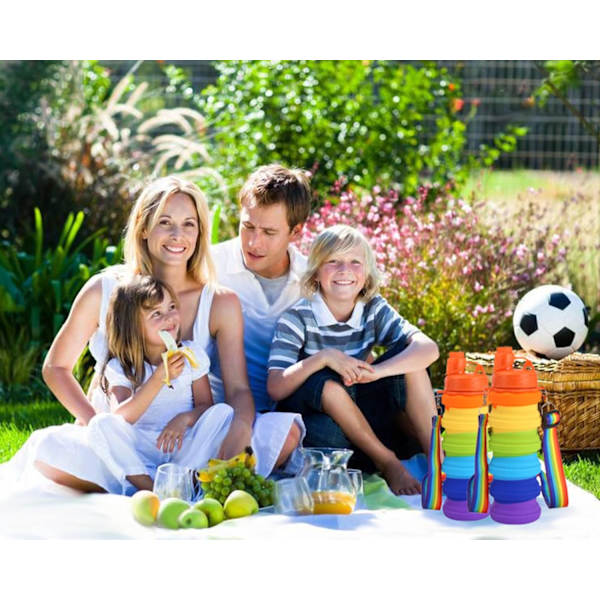 2 kpl Sateenkaari Silikoninen Kasaantaittuva Vedenpullo Uusiokäyttöinen Kannettava Taittuva Vedenpullo BPA-vapaa Turvallinen ja Terveellinen Vuotamaton Urheiluun Vaellukseen Assorted Rainbow2pcs