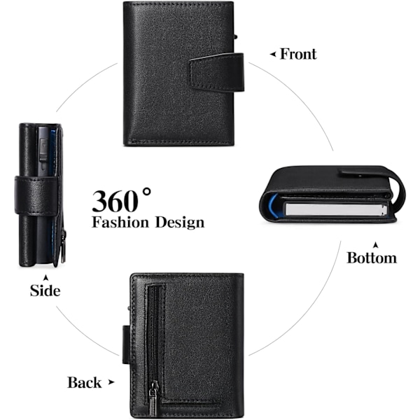 Kreditkortshållare RFID-blockerande minimalistisk trifold plånbok för män Automatisk popup-metallfodral med ID-fönster och blixtlåsförsedd myntficka Black With Blue