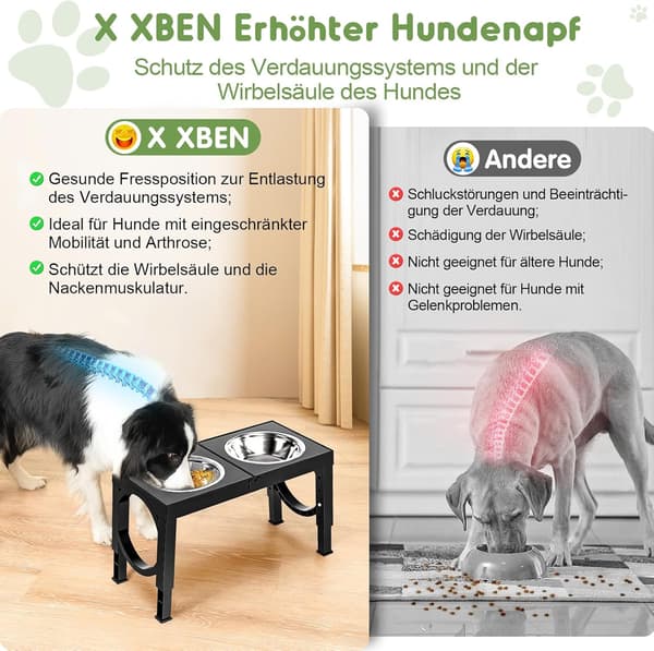 Elevated Dog Bowl Adjustable Height, with 2 Bowls, Foldable, Non-Slip, Suitable for Small, Medium and Large Dogs