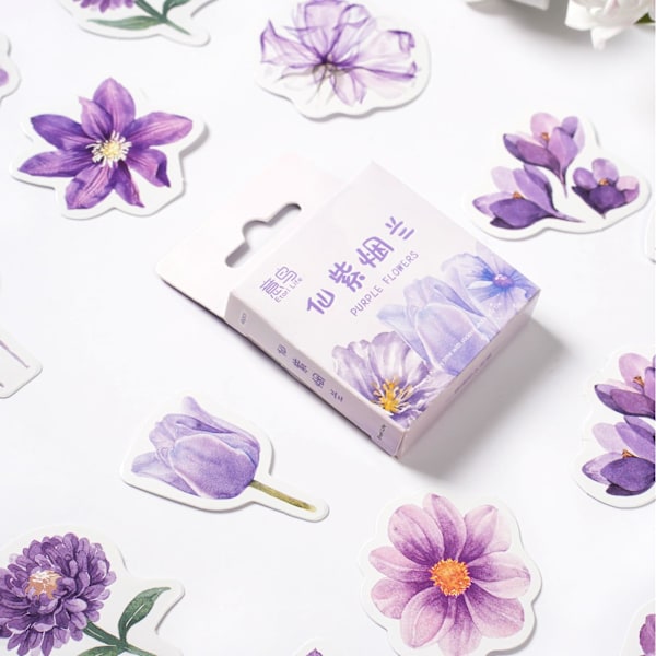 Scrapbogstilbehør, scrapbogsmaterialer, 46 stk. søde blomsterklistermærker til notesbog, smukke til voksne, journalmaterialer, (lilla orkidé
