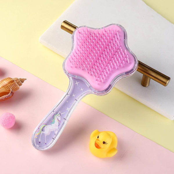 Hårborste med Paddel för Små Flickor (3-8 år), Glider Lätt Genom Tovor Utan Att Dra, Enhörning Glitter Borst Tangle Brushes (Lavendel)