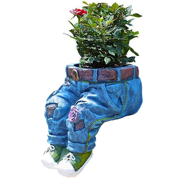 Hartsblomkruka i Resin med Denim-Design Dekorativ Planteringskruka för Utomhus & Inomhus Gräsmatta Dekoration Sitthörna Trädgårdsplanteringskruka Trädgård Resin Skulptur Jean Pla