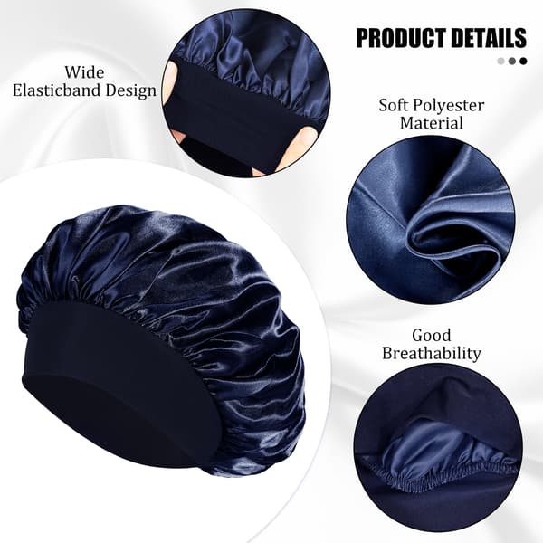 Satinmössa för hårstyling på natten, elastisk sidenmössa för hårvård black,Navy blue
