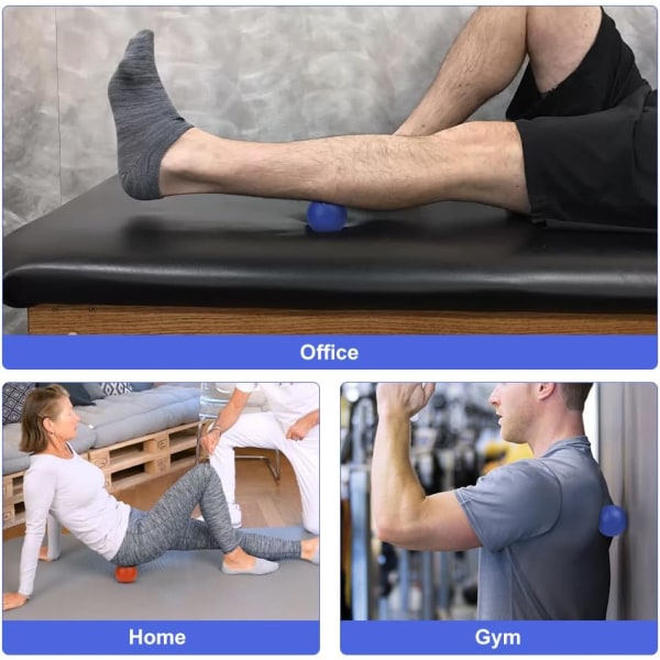 Lacrosse Massageboldsæt, 2-pak krops- og fodmassagerulle, muskelmassager hård lacrossebold til plantar fasciitis, triggerpunktterapi, 2pcs  Blue+orange
