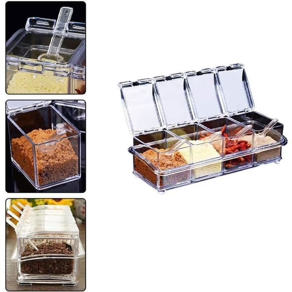 Transparent Kryddburksset för Köket med 4 Skedar, Kryddflaskor, Kryddburkar
