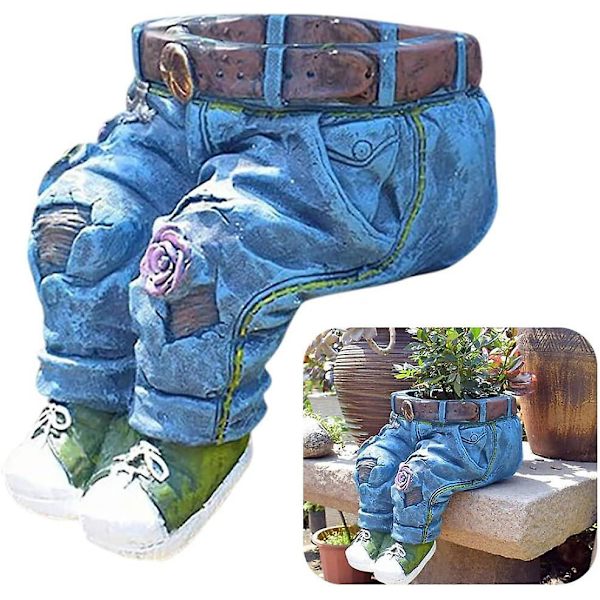 Hartsblomkruka i Resin med Denim-Design Dekorativ Planteringskruka för Utomhus & Inomhus Gräsmatta Dekoration Sitthörna Trädgårdsplanteringskruka Trädgård Resin Skulptur Jean Pla