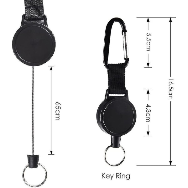 3 kpl Id Badge Jojo Kestävä jatkettava avaimenperä sisäänvedettävä avainrulla-avain Jojo avaimenperä 65 cm/25 tuuman teräslankajohdolla, musta