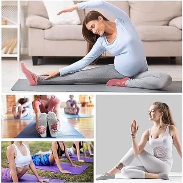 Halkfria yogastrumpor för kvinnor - Grå - Andningsbara - One Size