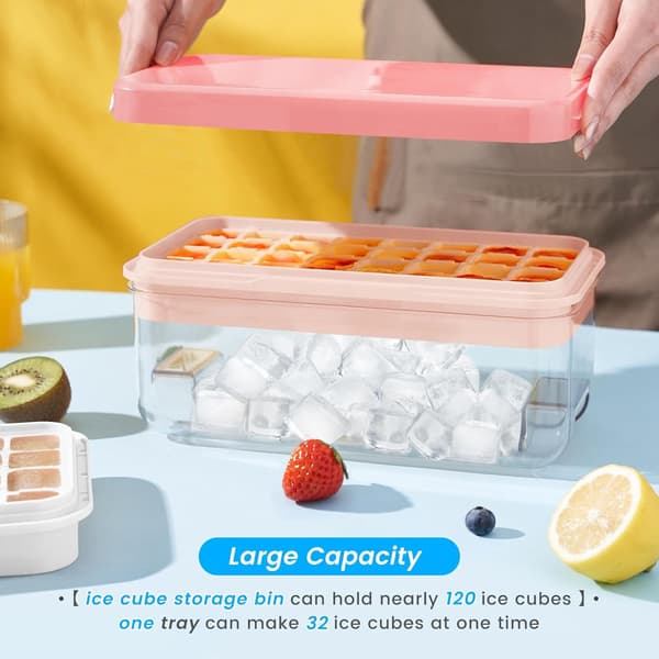 Ice Cube Tray with Lid and Bin, Ice Cube Mold, Ice Freezer Container, Spill-Proof Removable Lid & Ice Scoop, for Whiskey, Cocktail