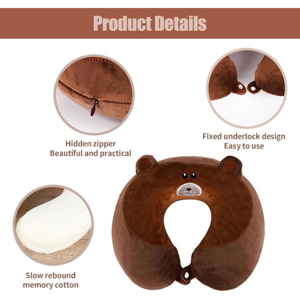 Pute Cartoon Dyre Nakkestøtte Pute 30 * 30cm Memory Foam Nakkepute U-formet Elastisk Barn Reisepute Bærbar U-formet Pude for H 30*30cm