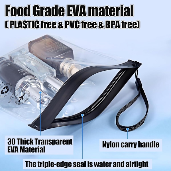 Genomskinlig necessär för resor - Vätskepåsar för flygplatssäkerhet, Vätskepåse för flygplats 20 x 20 cm TSA-godkänd, Reseaccessoarer Sminkväskor Semester Essent 2pcs Grey