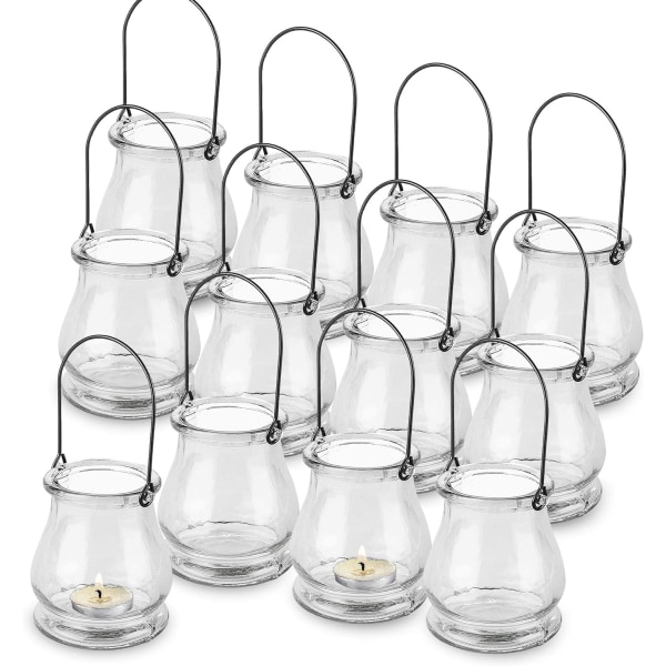 Hanging Tealight Holders - 12 Pack Clear Candle Holders Glass for Indoor and Outdoor Ambiance - Aesthetic Glass Tea Light Candle Holders for St