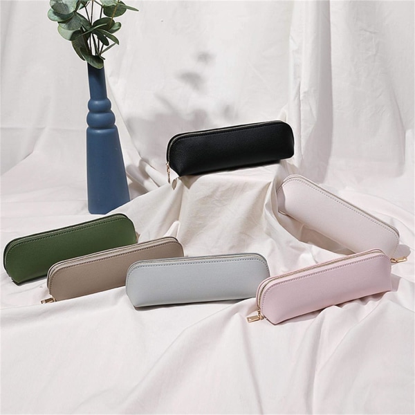 Lær Pennal Slim Design Pen Bag med Metallisk Glidelås Lommestørrelse for eller Student Kontor College Middle School (Khaki) Khaki