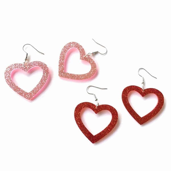 Hule Glitter Hjerte Øredobber Lett Hjerte Dingle Øredobber Statement Smykker Valentinsdagsgaver Stift Øredobber Kvinner Red