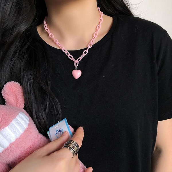 Elegant dame hjerte godteri farge akryl anheng halskjede smykker, sett med 3 stk-pin