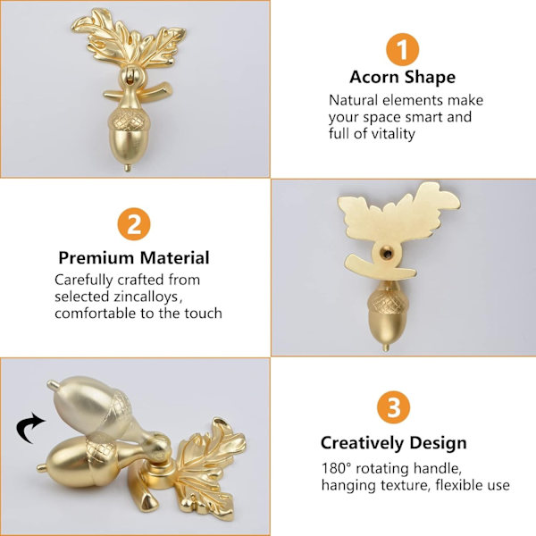 Acorn Drawer Knobs with Flower Base, 4 Pcs Antique Zinc Alloy Squirrel Knob, Hanging Pull Handle Drawer Single Hole Handle