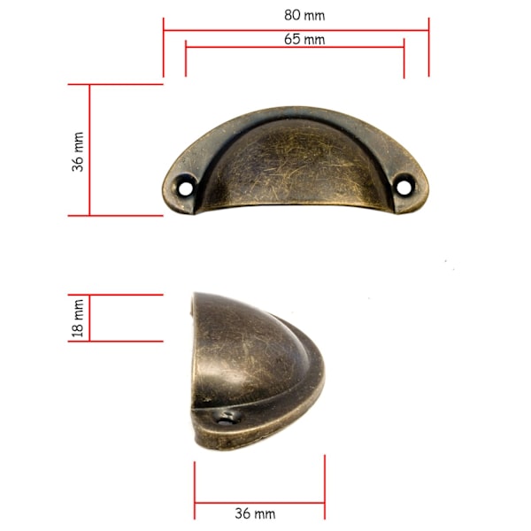 4x Antik Skuffeskall Håndtak i Bronse Jern Design, Håndtak til Skuffer, Skap, Dører, Buffeter, Kommoder, 80 x 36 mm Inkluderer 8 Skruer