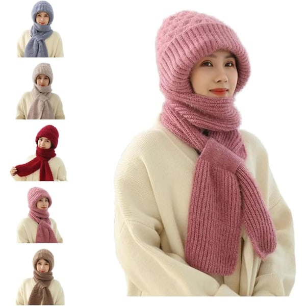 Integreret ørebeskyttelse vindtæt kasket tørklæde, 2 i 1 vinter varmt strikket huetørklæde, fortykkende beanie hat tørklæde