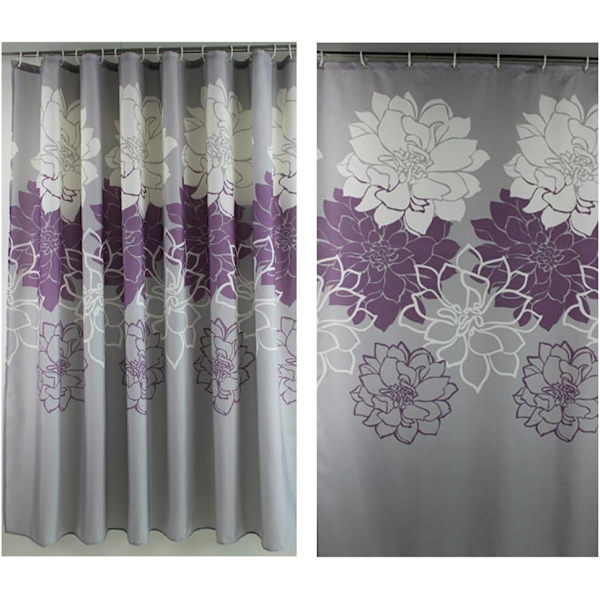 183cm Bred x 183cm Lång Grå Lila Följare Tryckt Duschdraperi, Vattentätt Polyester Duschdraperi Foder, Badgardin För Badrum Med Purple 180 x 180cm