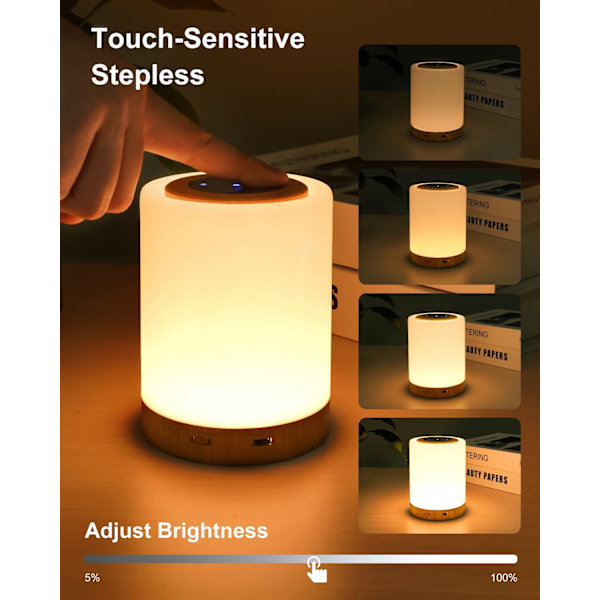 Nattlampa, LED-touchlampa för sovrum, färgväxlande lampa, dimbar USB-C-laddningsbar, varm ljus bordslampa sänglampa, bärbar sladdlös nattlampa Rgbw