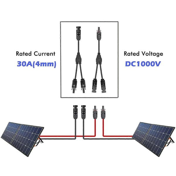 Y-gren parallellkobling PV Solarkabel MMF/FFM Solcellepanelkabelkobling 1 til 2 Gren Solcelleadapter (1 par)