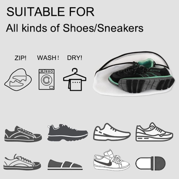 Skovaskemaskinpose, sett med 3 nettingsko vaskepose, Trainer Vaskemaskinpose med glidelåslukking for joggesko, sokker, BH-er 3pcs Shoes Wash Bags
