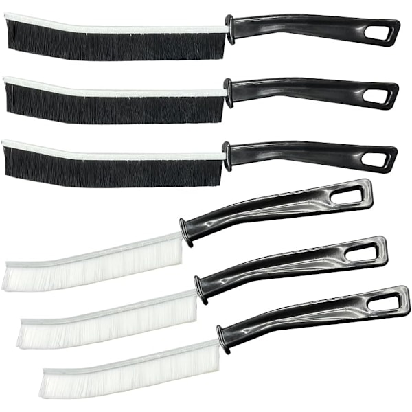 6 stk baderom lang sprekkesbørste, hardbørstet sprekkerengjøringsbørste, vinduskarmsrenser, for fliser, vask, fuger, bad (svart + hvit 3 White + 3 Black