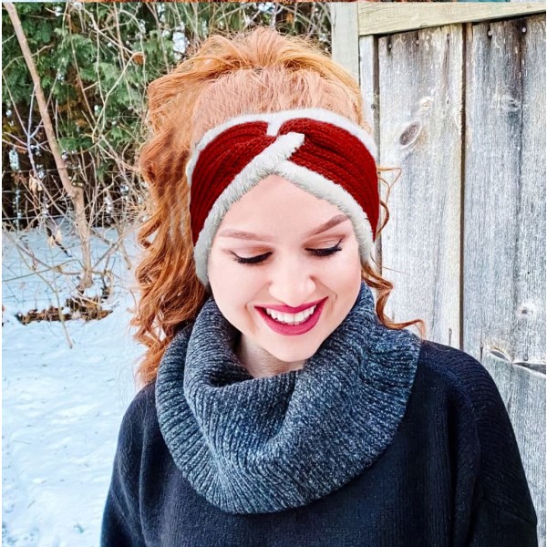 Vinterstrikket pannebånd Twist Chunky Fleece-foret hodeomslag Elastisk termisk hekle turban hårbånd for kvinner og jenter